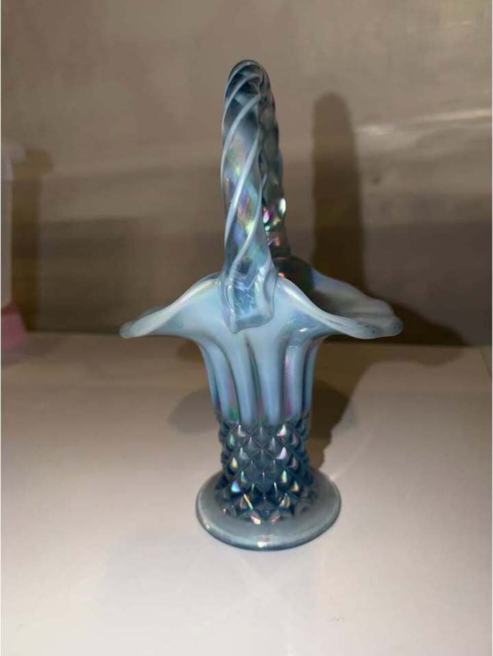 Fenton Art Glass Opalescent Basket With Iridescence